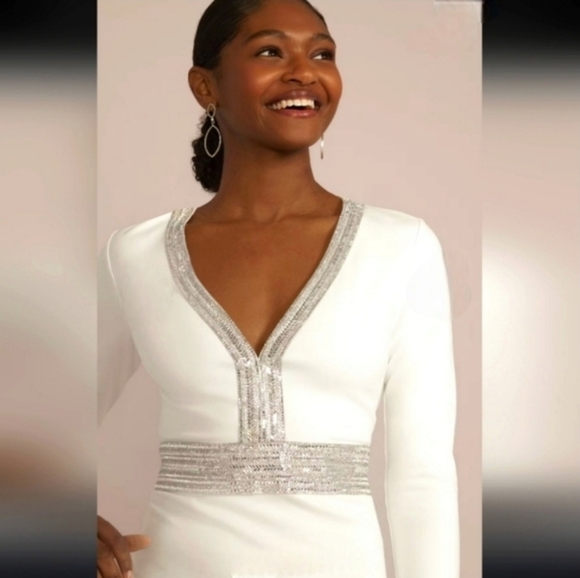 DB Studio Embellished Waist Dress White & Silver Size 8 - Picture 3 of 7